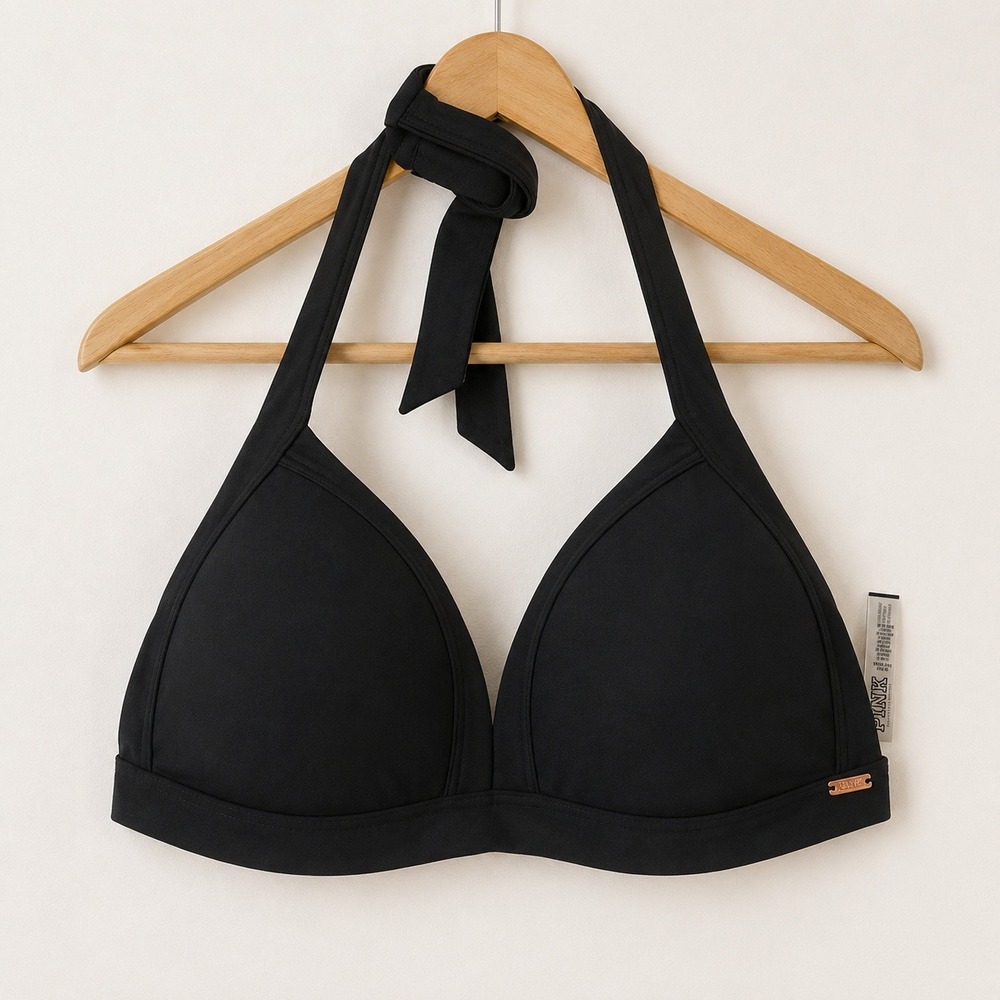 Pink Victoria's Secret Halter Bikini Top Women M-DD Black Beachwear Chic Summer
